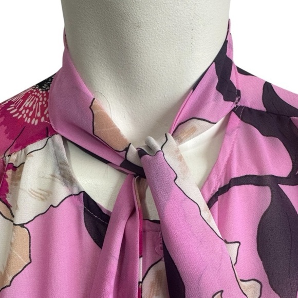WORTHINGTON pink & fuschia maximalist floral blouse with neck tie women’s medium - Picture 5 of 12